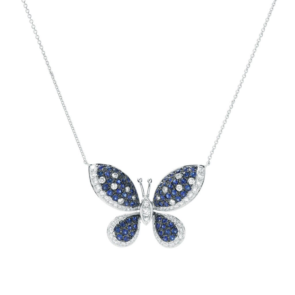 Blue Topaz and Diamond Accent Butterfly Necklace