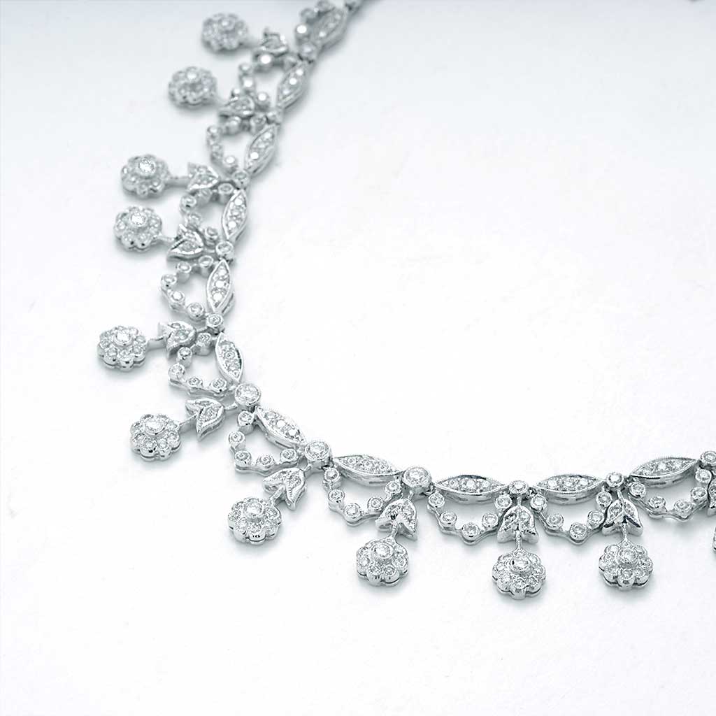 Antique Style Floral Diamond Necklace in White Gold | New York Jewelers ...