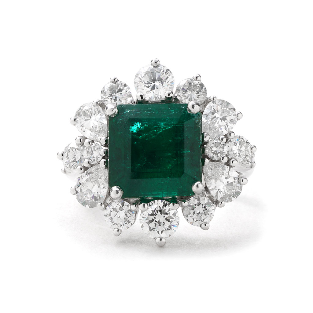 Asscher Cut 100% Zambian Emerald Ring Diamond Cluster Natural Emerald  Mothers Day Gift