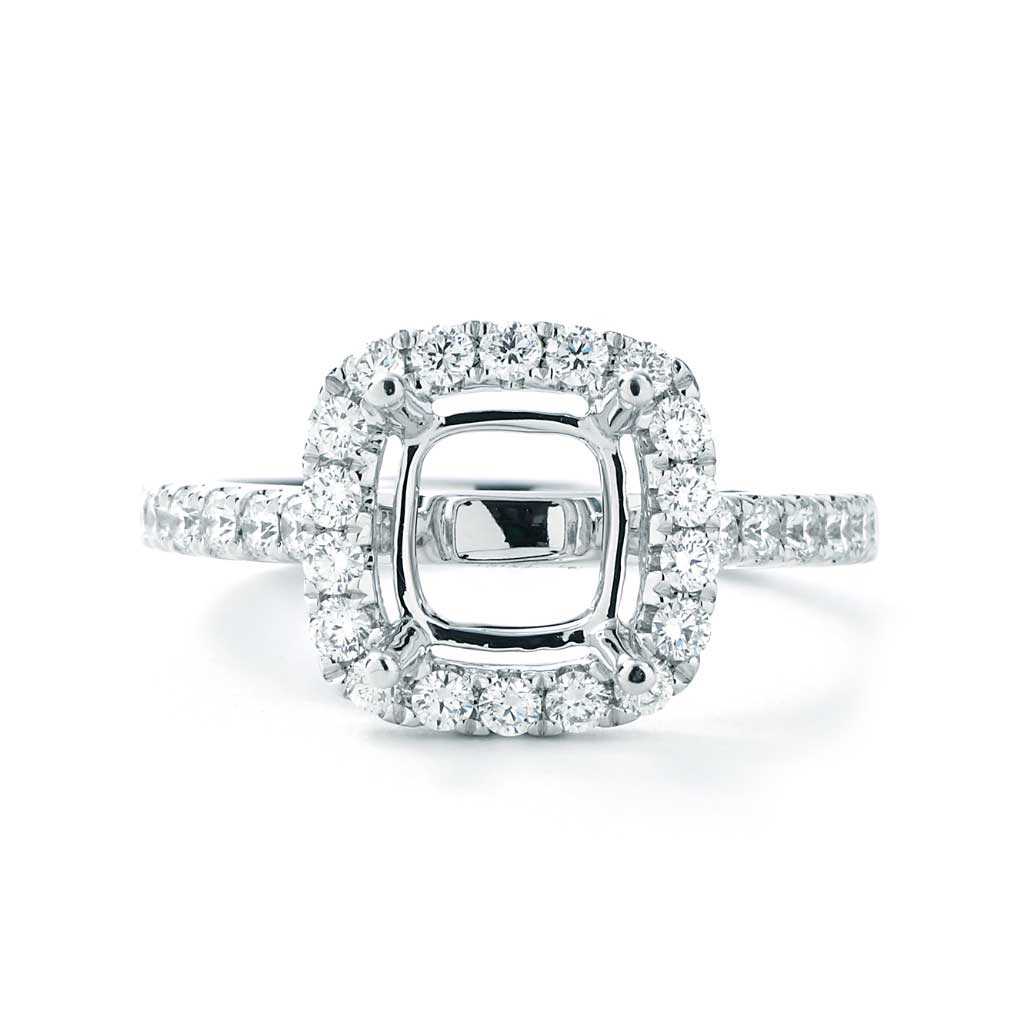 Cushion Center Diamond Halo Setting in White Gold | New York Jewelers ...