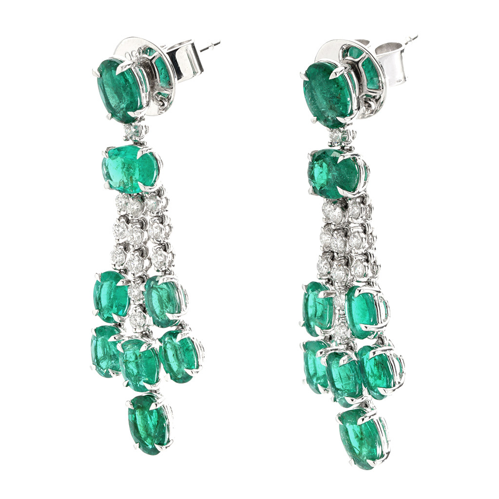 Emerald And Diamond Droplet Dangle Earrings | New York Jewelers Chicago