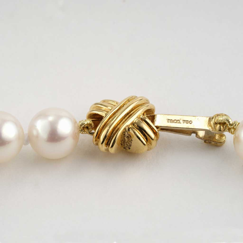 Tiffany & Co. 18K White Gold Signature Pearl Diamond Pendant Necklace