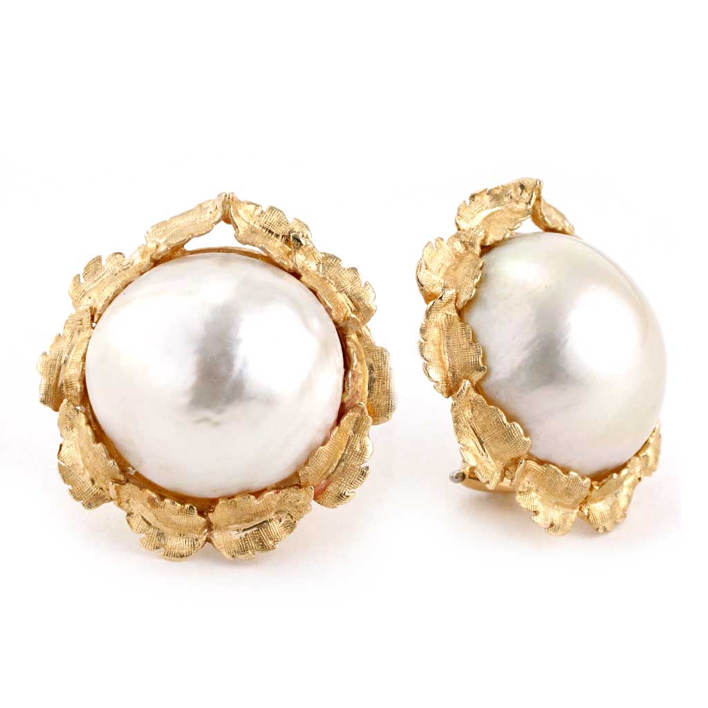 Gray Freshwater Button Pearl Stud Earrings in 14k Yellow Gold by Effy   Jewelry By Designs