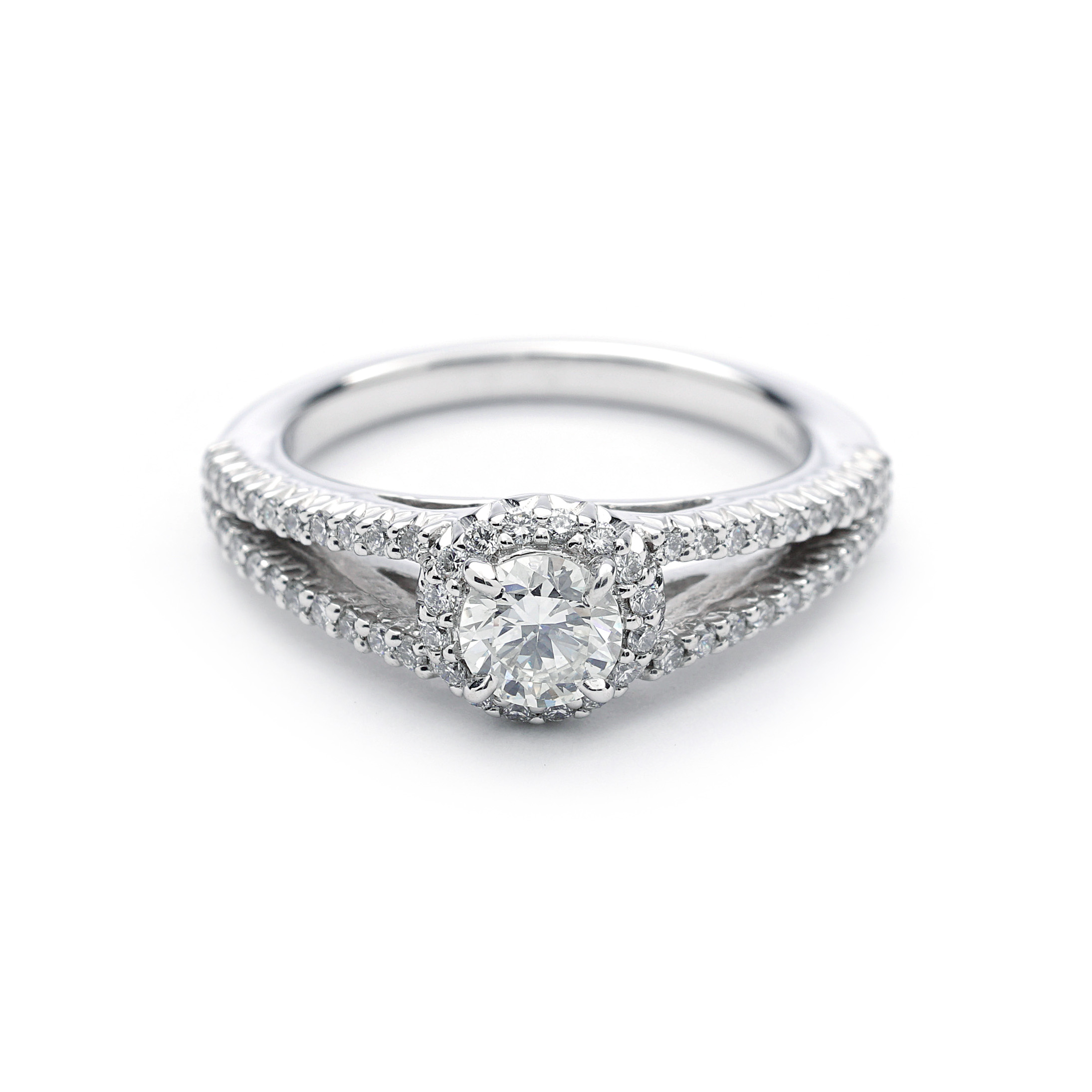 0.40 ct. Center Diamond Split-Shank Halo Engagement Ring in White Gold ...