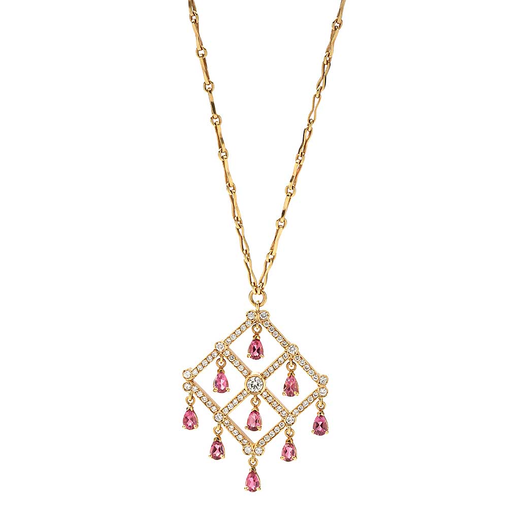 Dangling Pear Shaped Pink Sapphire and Diamond Box Necklace | New York ...