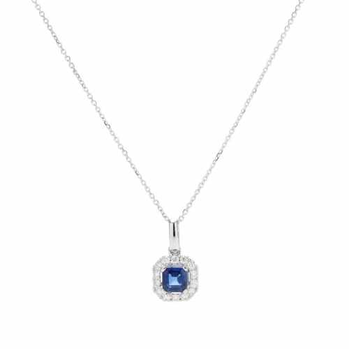 14K White Solid Gold Mens Diamond Blue Sapphire Pendant 25.09 Ctw