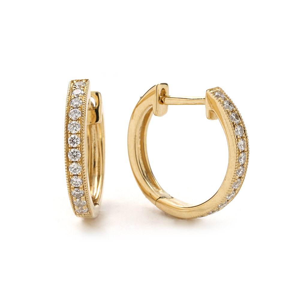 Small Milgrain Diamond Hoop Earrings In Yellow Gold New York Jewelers   Small Milgrain Diamond Hoop Earrings In Yellow Gold E932826 279 