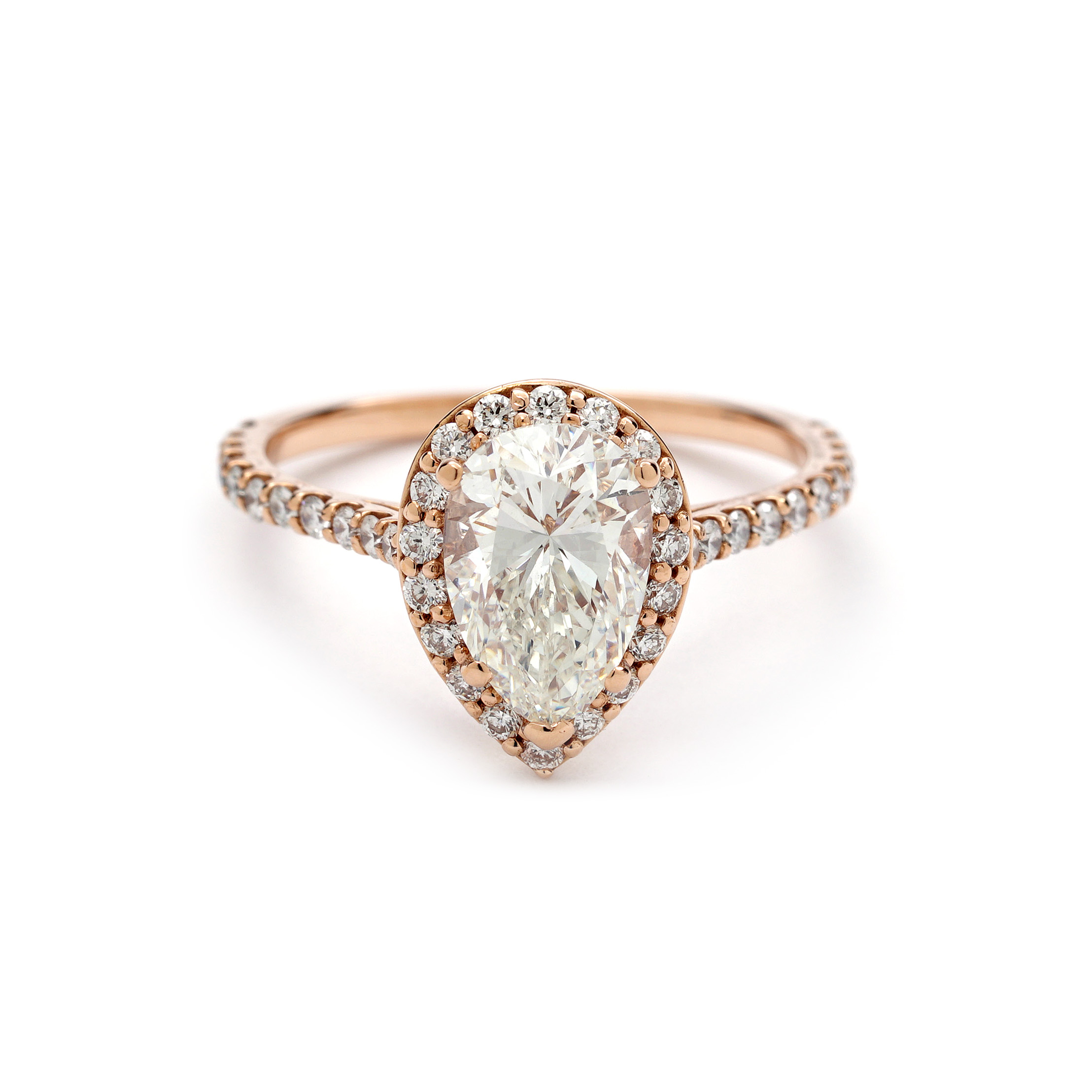 Cathedral Style Pear Center 1.53 ct. Halo Diamond Engagement Ring in ...