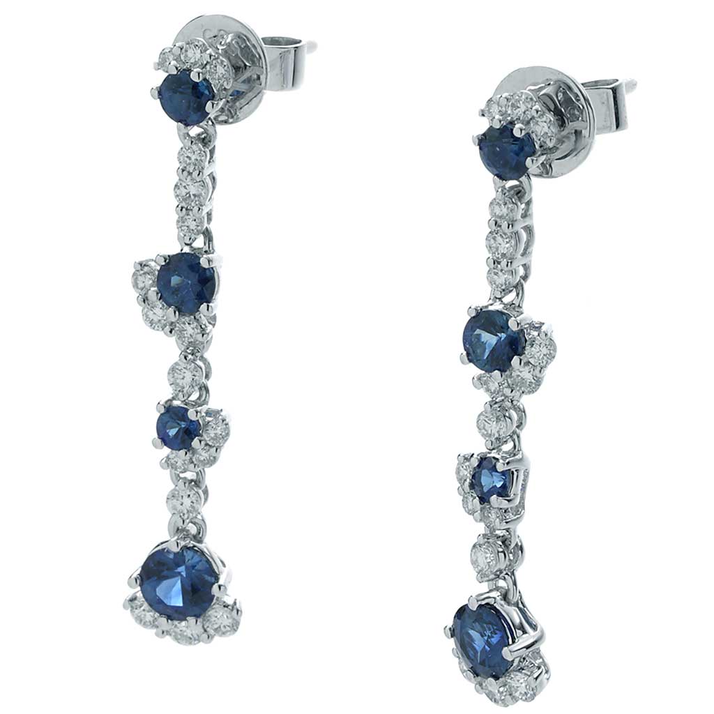 Blue Sapphire and Diamond Drop Dangle Earrings | New York Jewelers Chicago