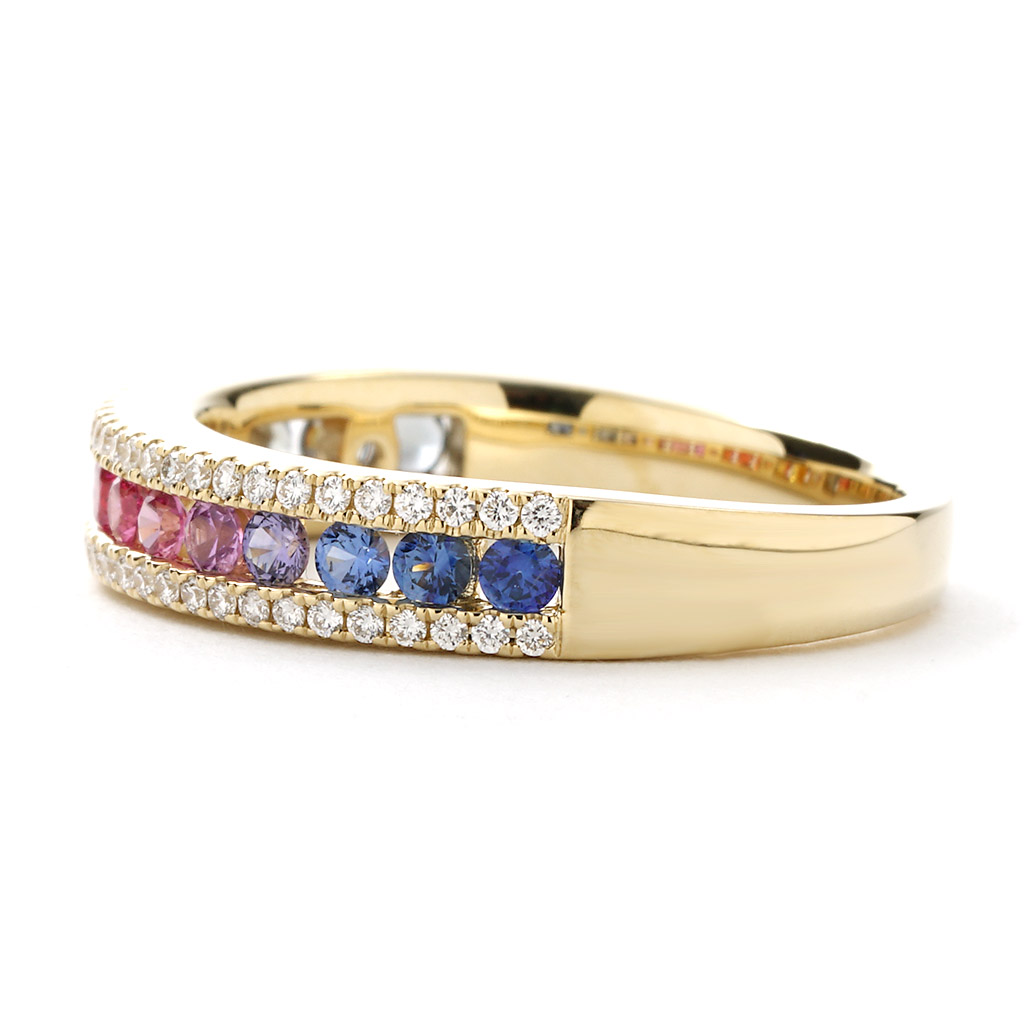 Rainbow Sapphire and Diamond Yellow Gold Ring | New York Jewelers Chicago