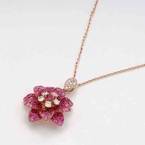 Diamond, Ruby, & Pink Sapphire Flower Pendant