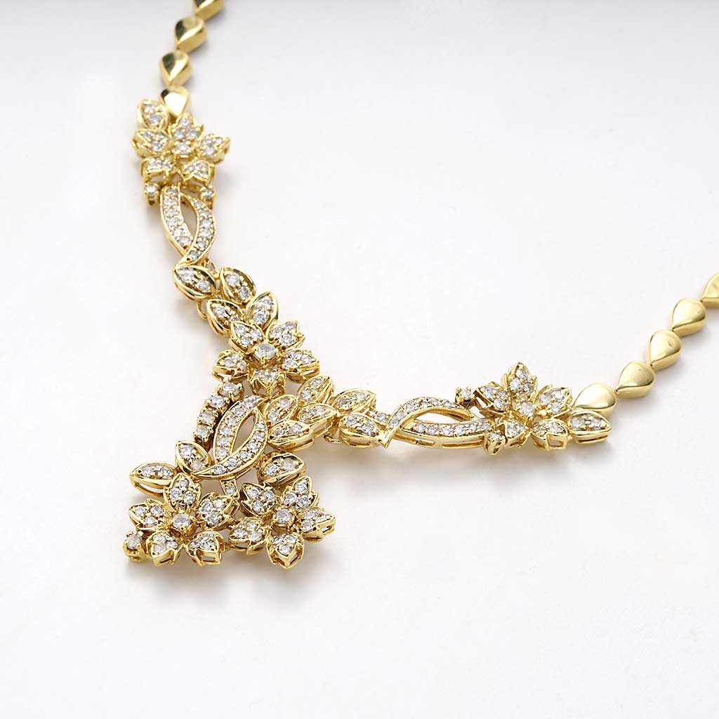 Floral Motif Fancy Diamond Necklace in Yellow Gold | New York Jewelers ...