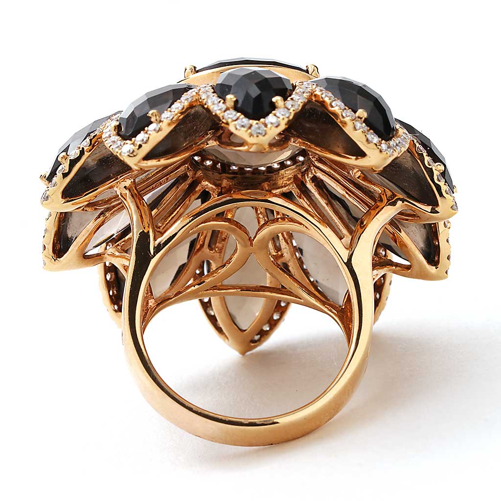 Smokey Quartz & Diamond Flower Design Fancy Shank Ring | New York ...