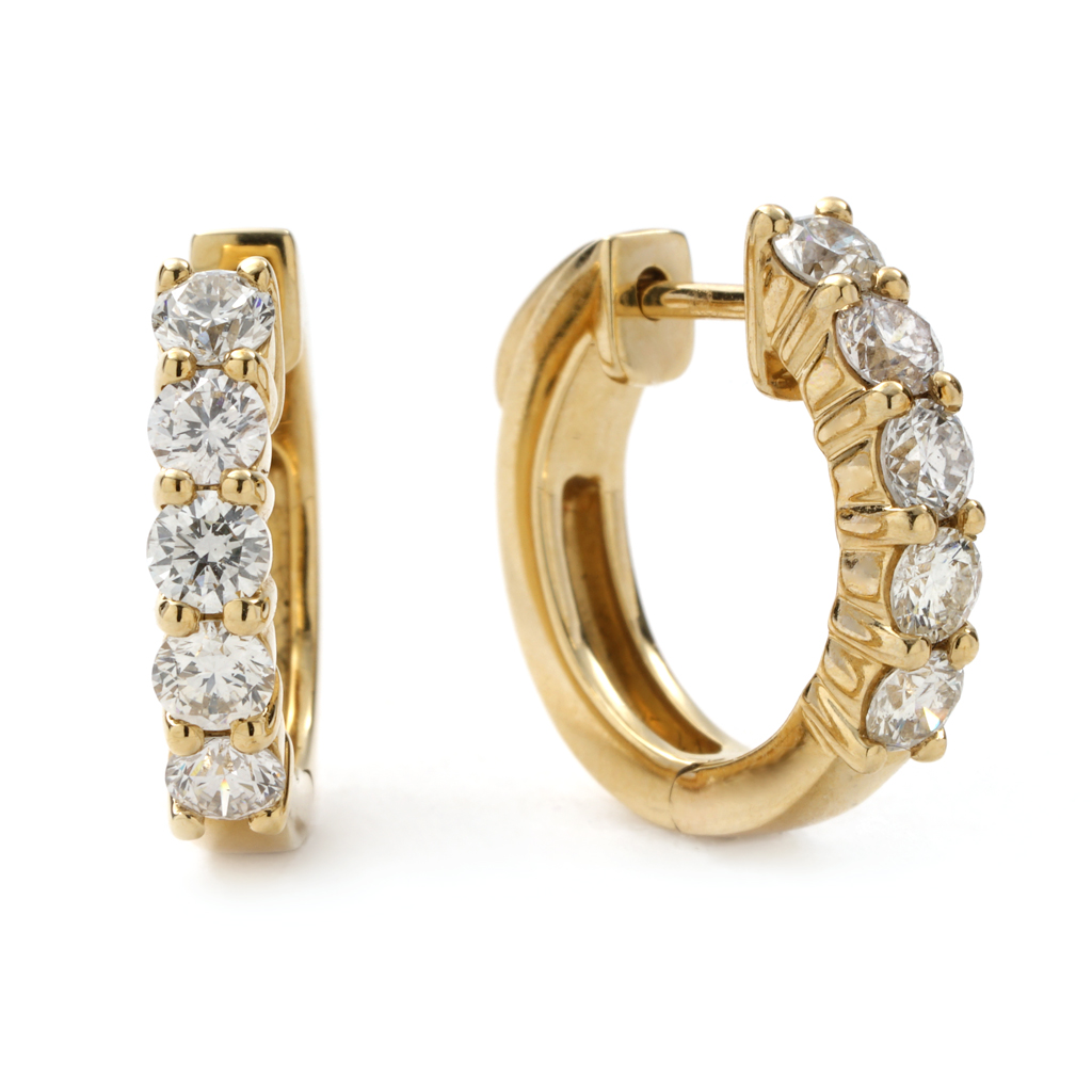 Shared Prong Diamond Hoop Earrings in Yellow Gold | New York Jewelers ...