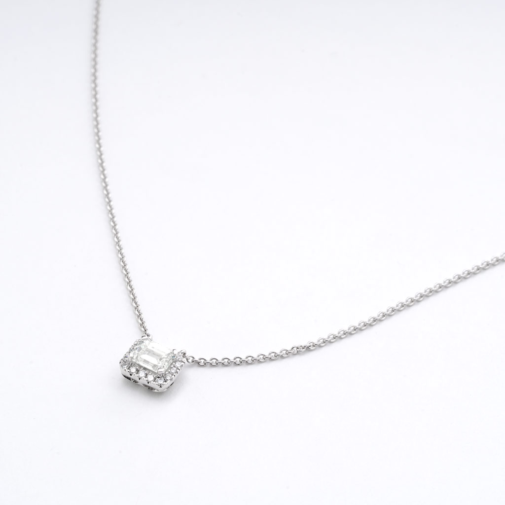Mini Prong Set Emerald Cut Diamond Necklace - Lizzie Mandler