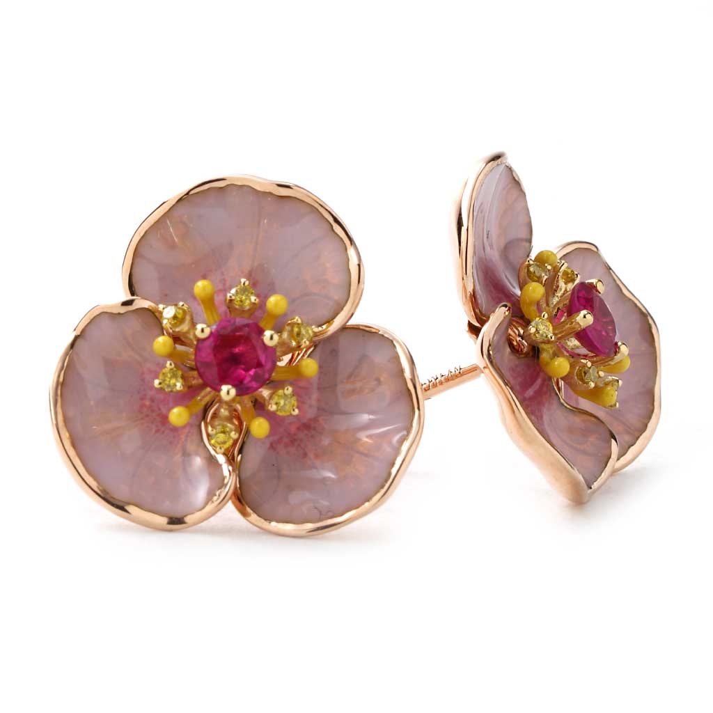 Diamond Enamel Flower Earrings