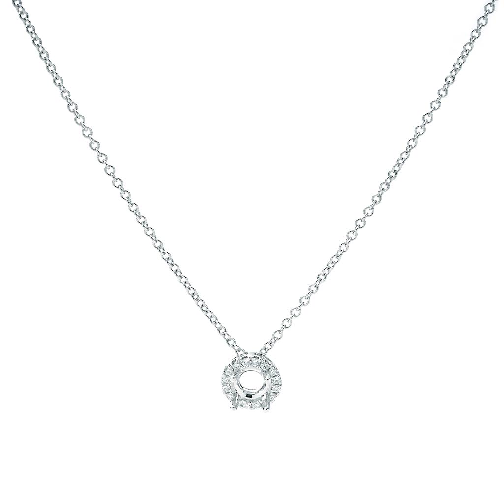 Round Shared Prong Diamond Halo Setting Necklace | New York Jewelers ...