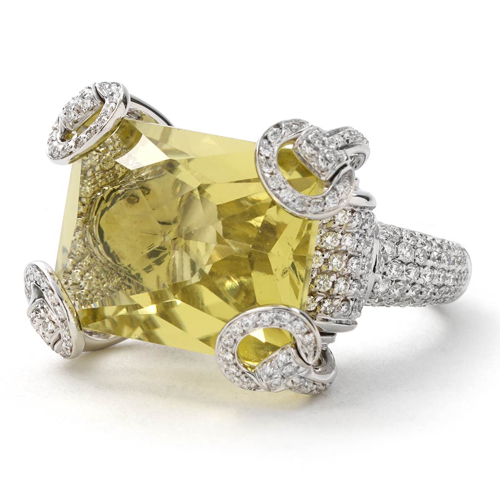 Gucci Horsebit Collection Ring in 18k White Gold With Lemon Quartz
