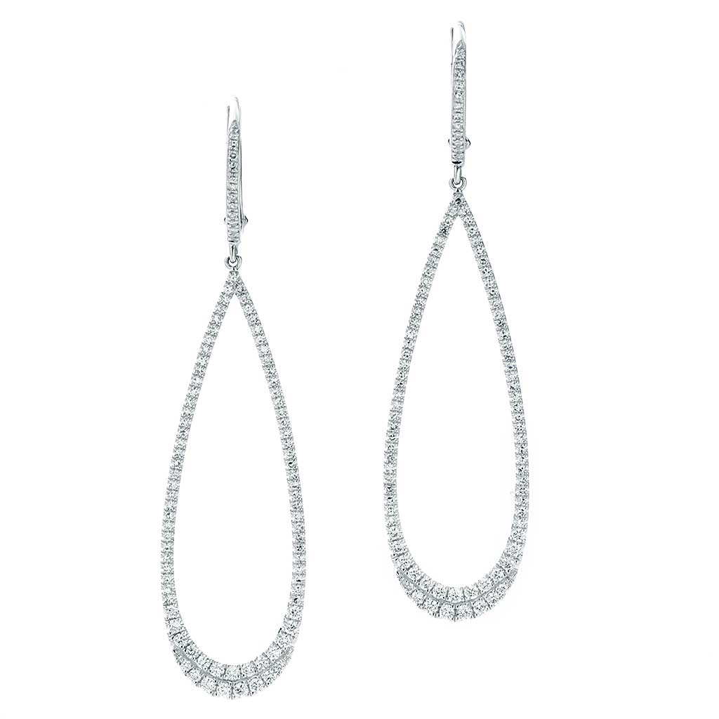 Tear Drop Shape Diamond Dangle Huggie Earrings | New York Jewelers Chicago
