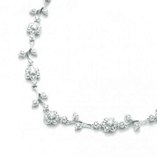 Diamond Necklace Floral Bridal Wedding Necklace 14K White 