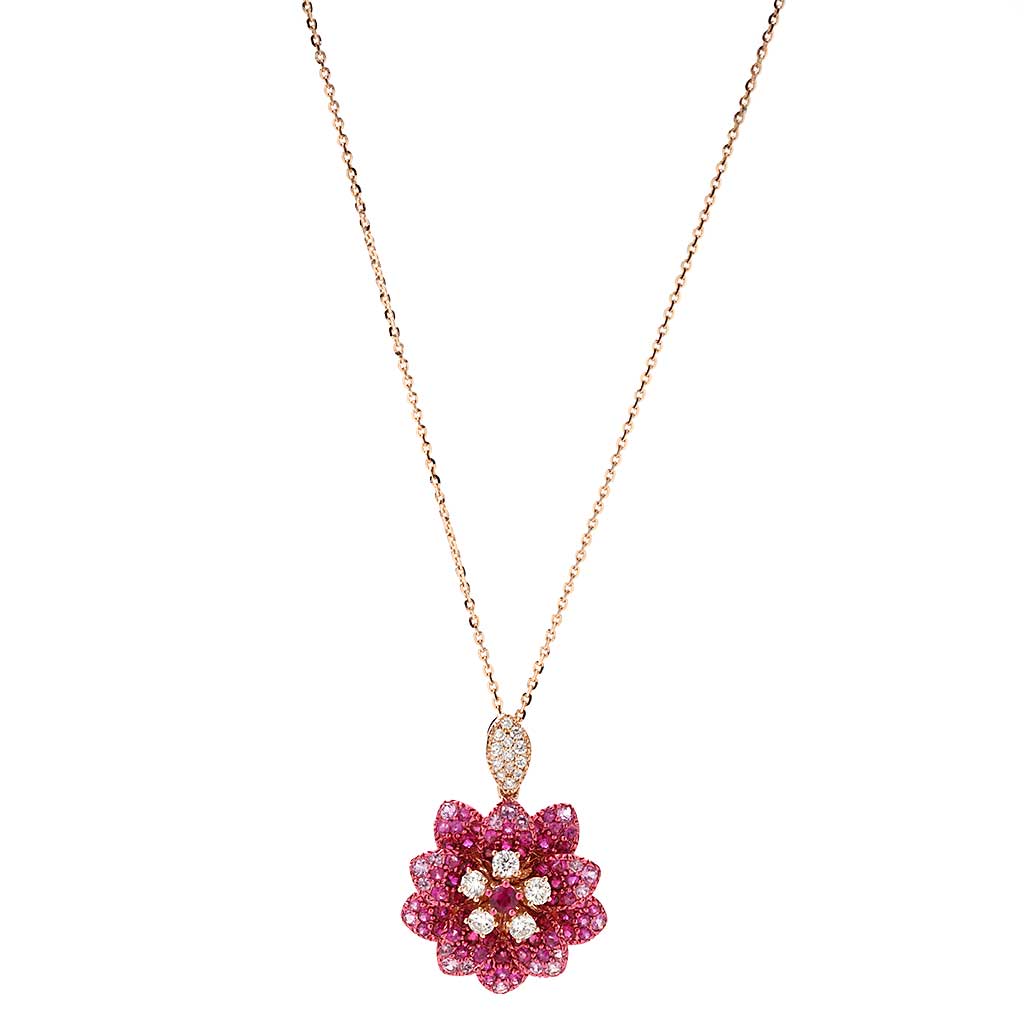 Pink Sapphire Diamond Flower Pendant 66809