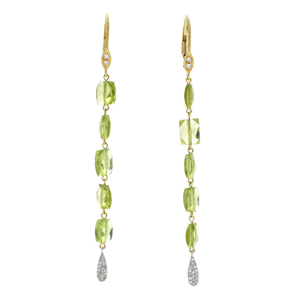 Peridot & Fancy Green Diamond Earrings 14K Yellow Gold