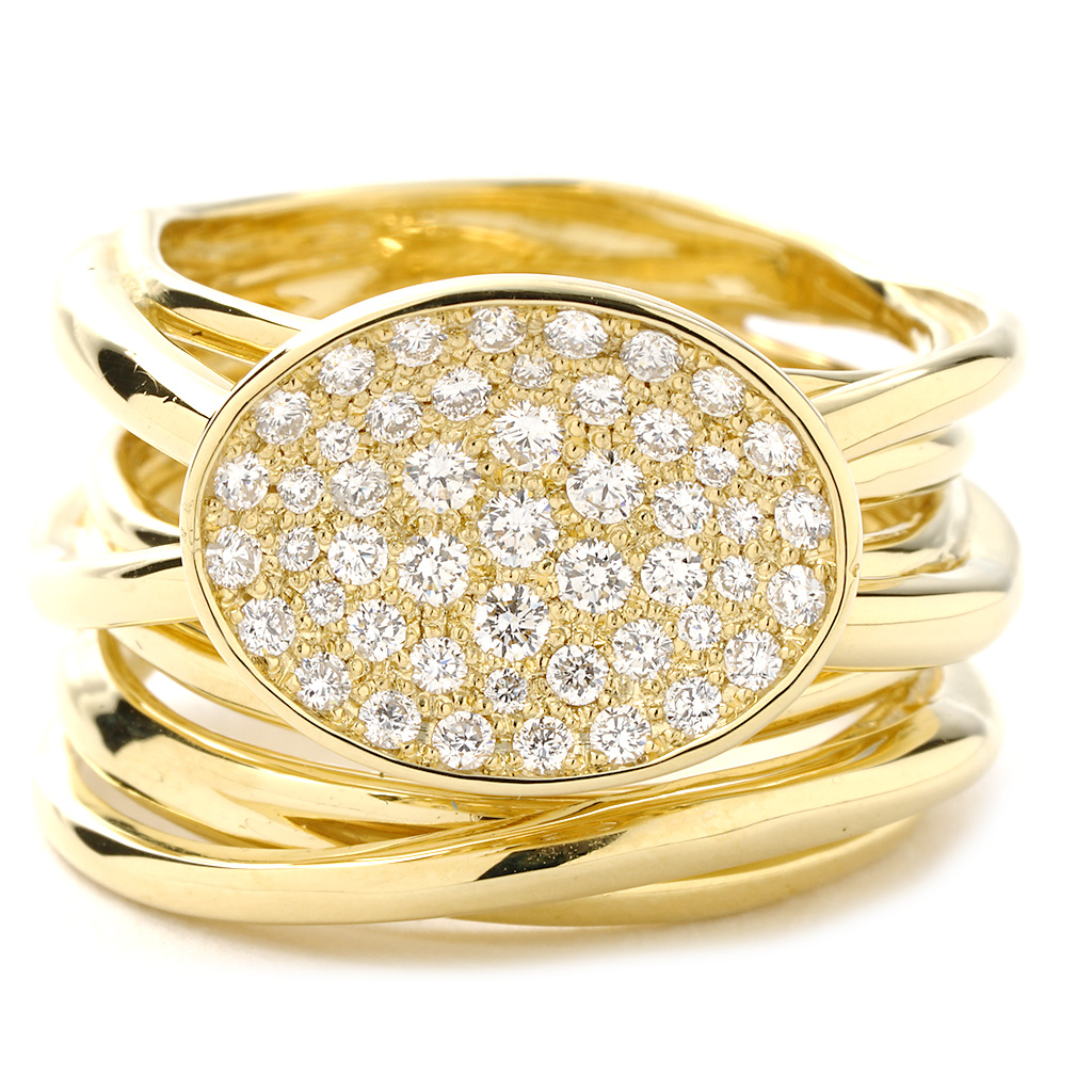 Wide Multi Strand Diamond Cluster Yellow Gold Ring | New York Jewelers ...