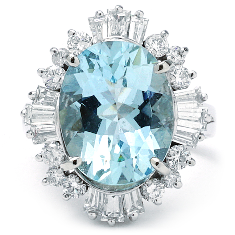 Oval Aquamarine with Baguette and Round Halo | New York Jewelers Chicago