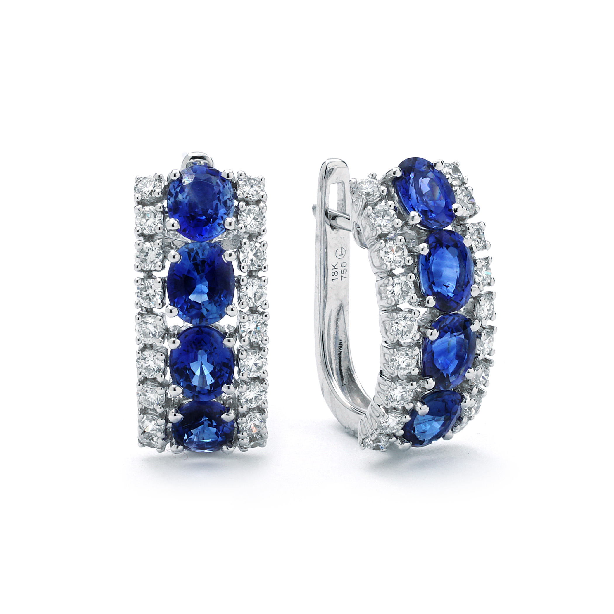 Sapphire & Diamond Hoop Three Row Earrings in White Gold | New York ...