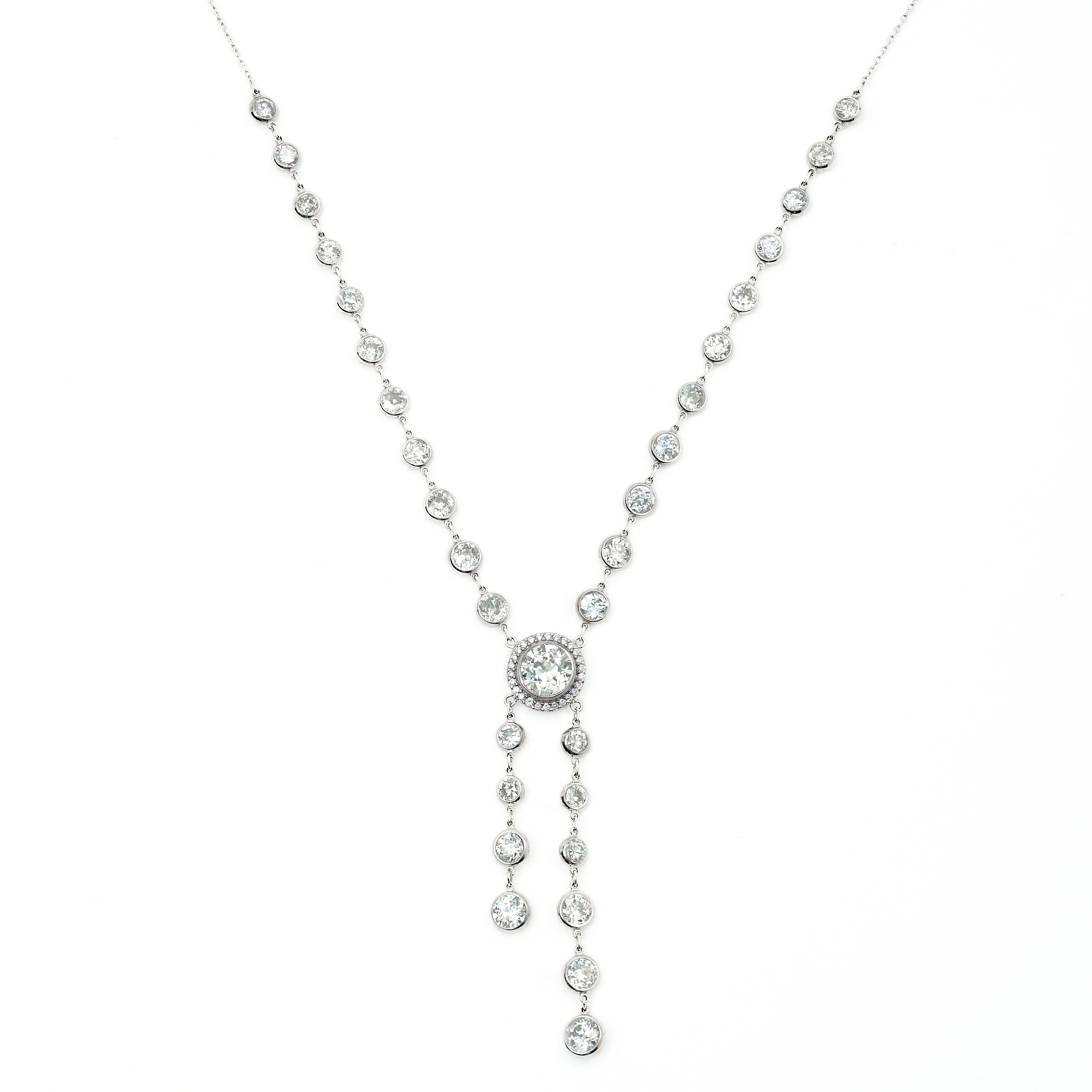 Vintage Graduated Diamond By The Yard Necklace With Center Halo N730513 ...