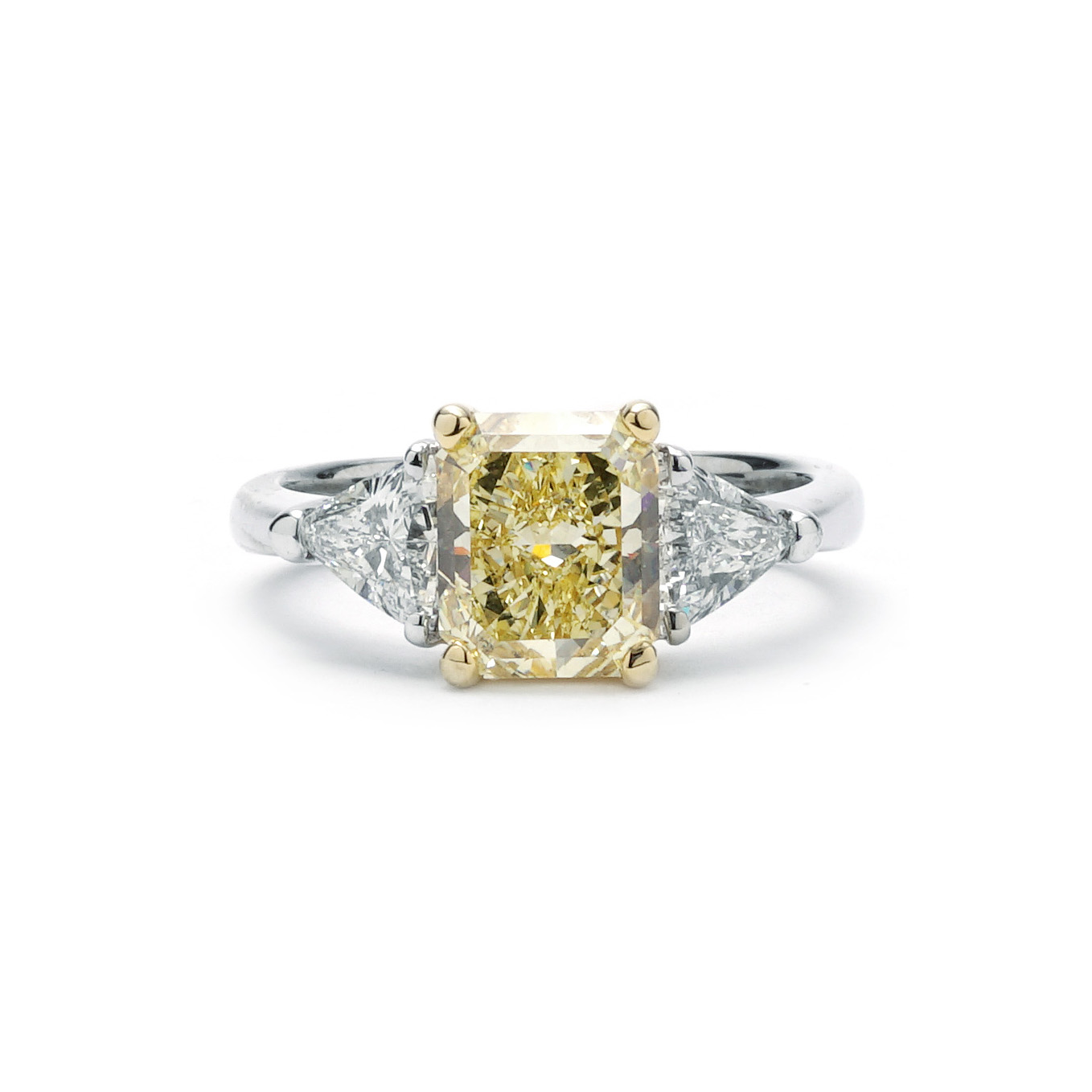 Fancy Yellow Radiant Cut Three Stone Engagement Ring (2.06ct Center ...