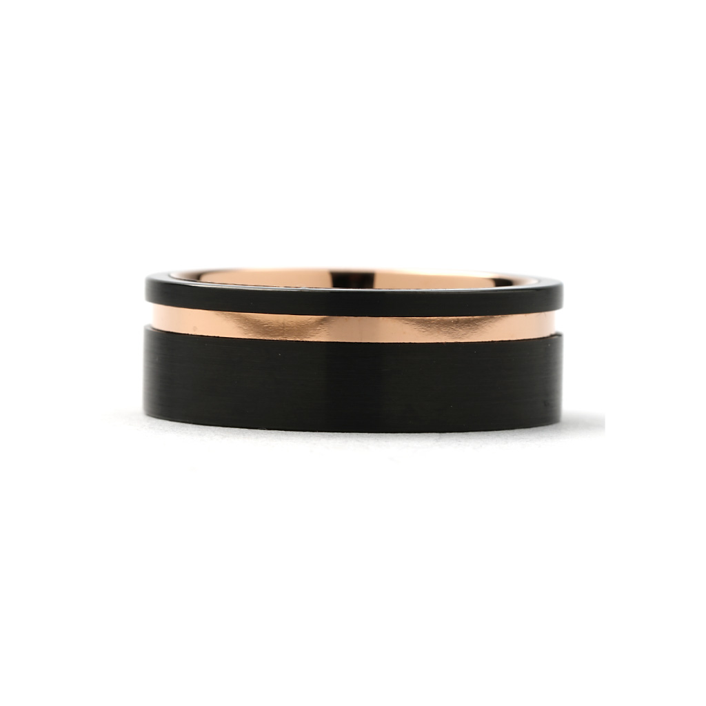 8mm Black and Rose Tungsten Asymmetrical Band | New York Jewelers Chicago