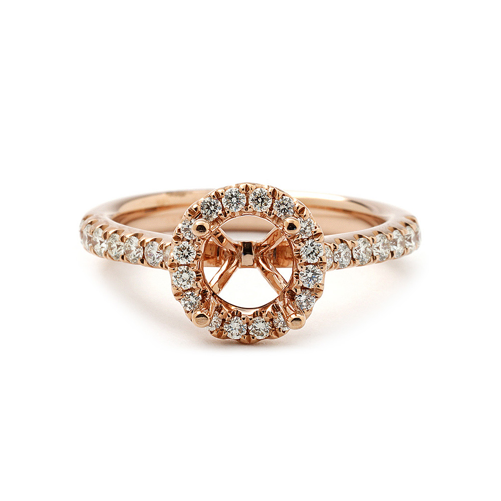 Shared-Prong Round Halo Diamond Setting in Rose Gold | New York ...