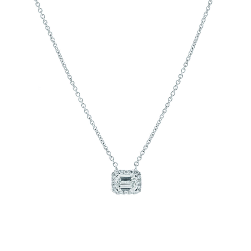 Roberto Coin Emerald Cut Diamond Bezel Set Solitaire Necklace in White  Gold, .36 ct, 18