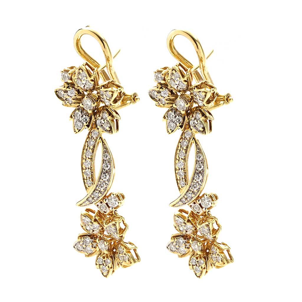 Floral Motif Diamond Drop Earrings in Yellow Gold | New York Jewelers ...