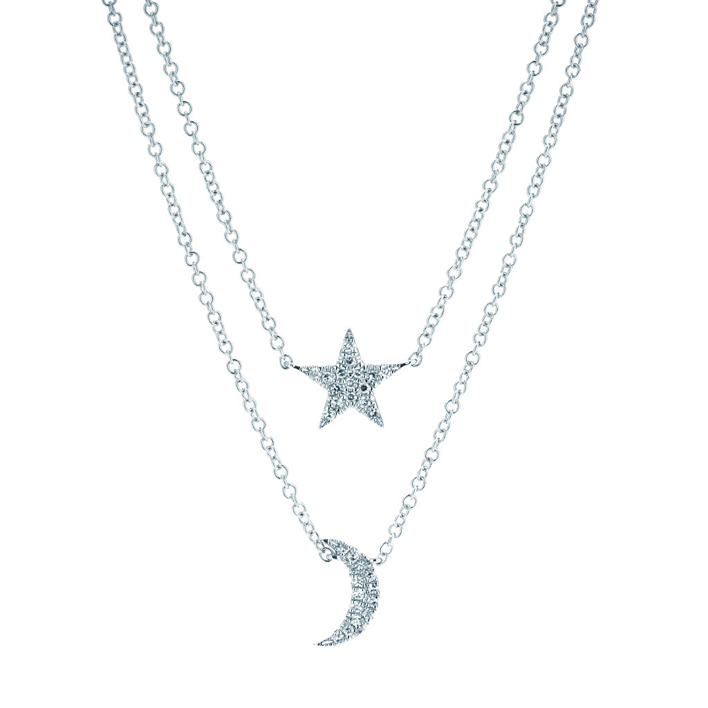 Star And Crescent Moon Shaped Diamond Necklace | New York Jewelers Chicago