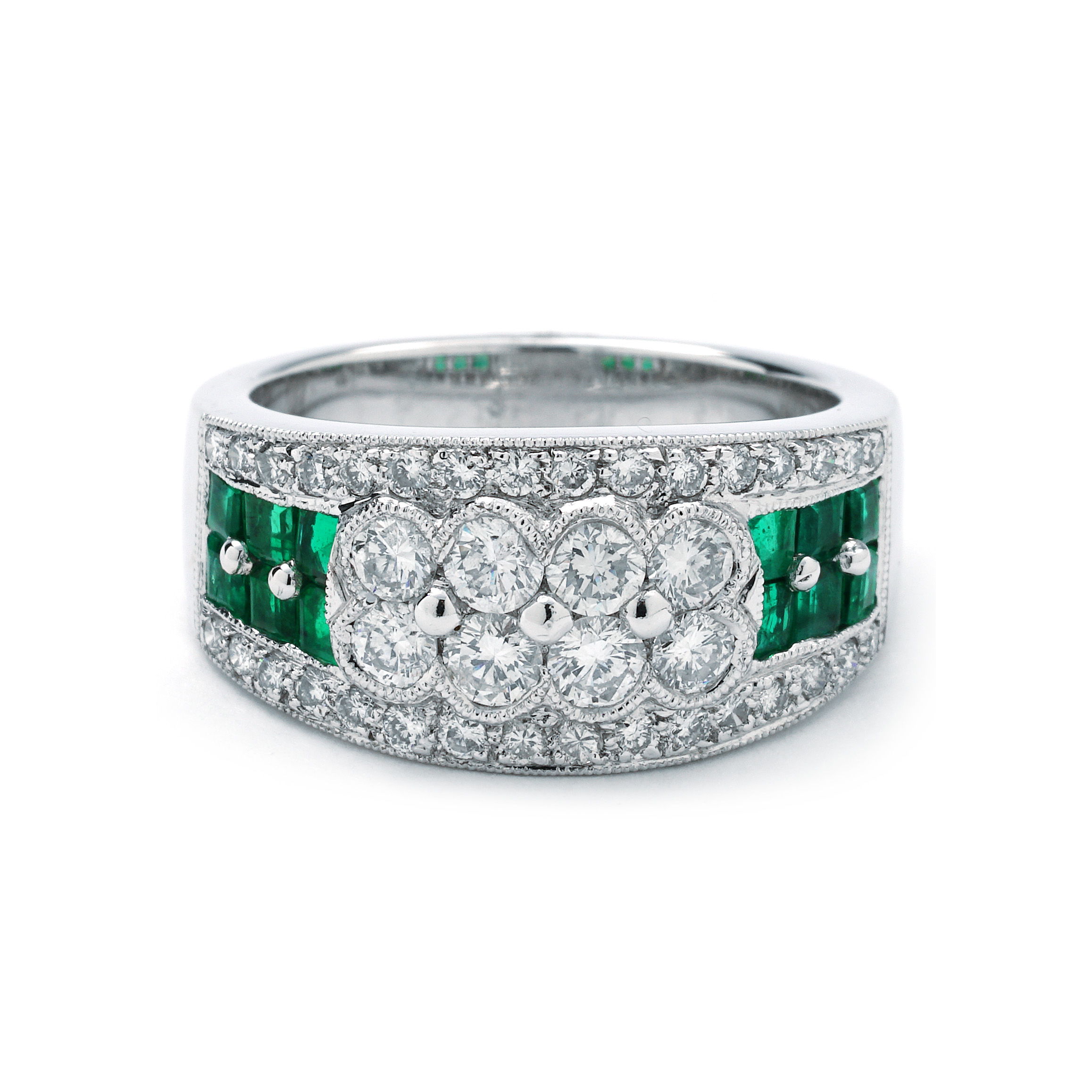 Emerald & Diamond Milgrain Wide Band | New York Jewelers Chicago