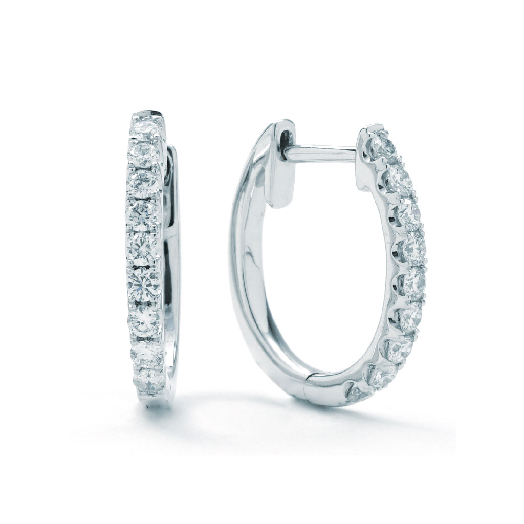 Small Oval Diamond Hoop Earrings in White Gold | New York Jewelers Chicago