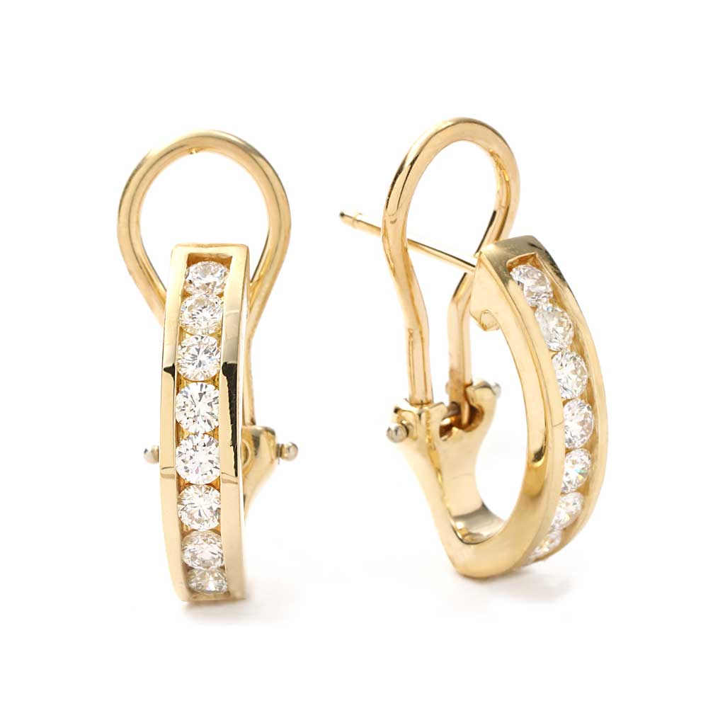 Tiffany & Co 18K Yellow Gold Channel Set Diamond Hoop Earrings | New