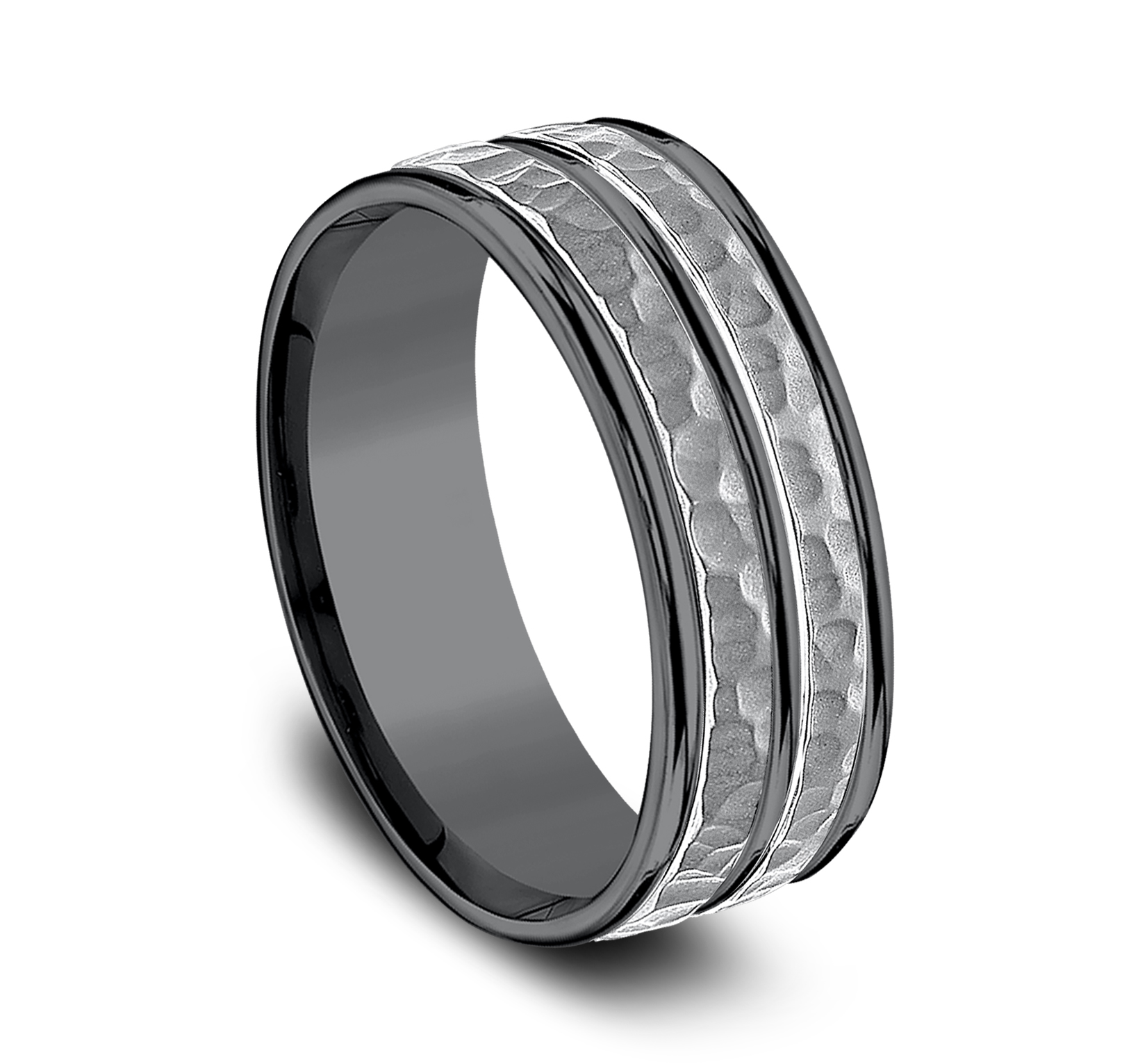 Tantalum Center Cut with Hammer Finish Ring | New York Jewelers Chicago