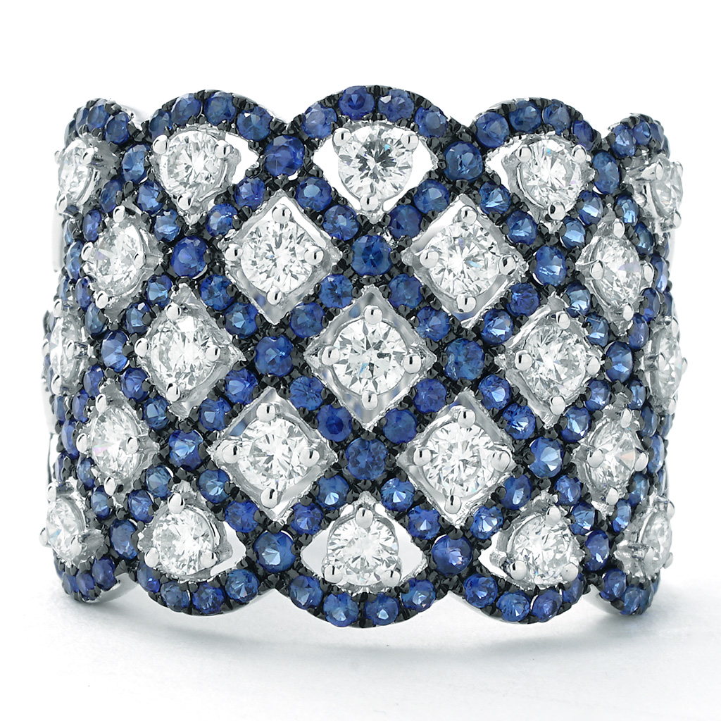 Blue Sapphire and Diamond Wide Criss-Cross Pattern Ring | New York ...
