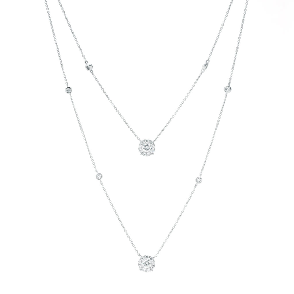 Double Drop Diamond Cluster Necklace | New York Jewelers Chicago